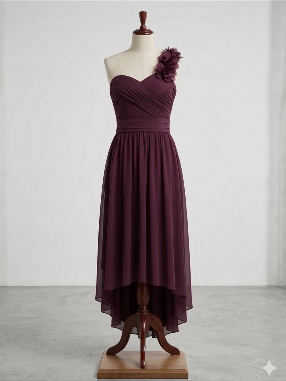 Studio One-Shoulder Plum Asymmetrical Chiffon Dress Size 12/14